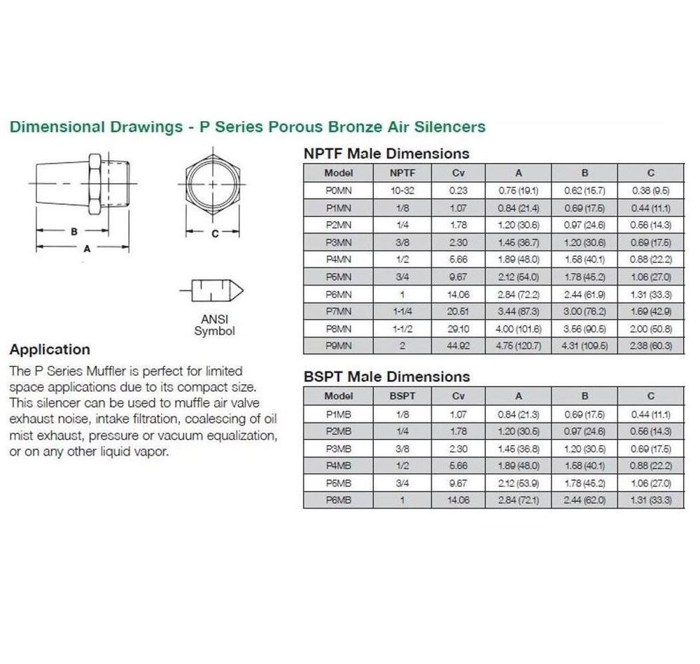 P2MB NUMATICS/AVENTICS SILENCER<BR>1/4" BSPT MALE SINTERED BRONZE
